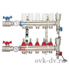 Коллекторная группа из латуни с кранами и расходомерами, 1",  8 x 3/4" (VR112-8) Vieir