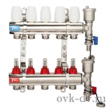 Коллекторная группа из латуни без кранов с расходомерами, 1",  6 x 3/4" (VR112-06A) Vieir