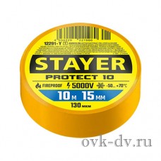 Изолента ПВХ 15 мм х 10 м, 5 000 В STAYER  PROTECT-10 желтая
